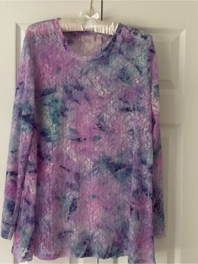 Logo Purple Watercolor Lace Overlay Long Sleeve Top